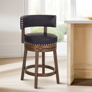 COLAMY RENO Wooden Upholstered Swiveling Vintage Dining Chair - Dark Brown / Set of 1