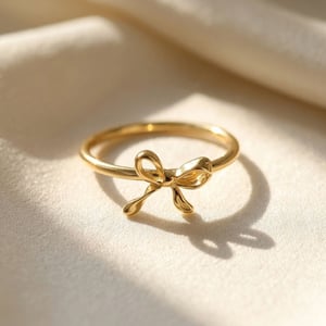 Bow Tie Bowknot Thin Gold Plated Stacking Ring - 8