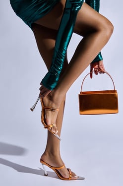 AKIRA Azalea Wang Swen Orange Stiletto Sandal | Size 7
