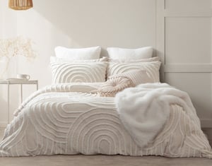 QE Home Sonrisa Duvet Cover, Cotton, Geometric, White, Super King