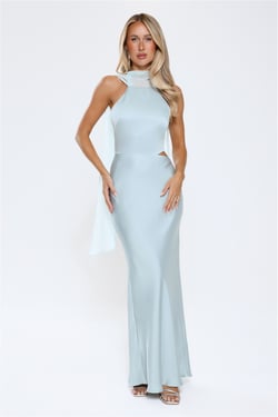 Luxe Obsession Halter Satin Maxi Dress Seafoam