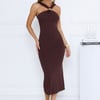 Gilded Nights Midi Dress Brown
