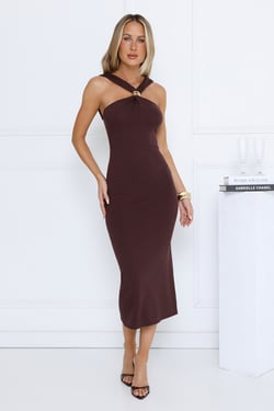 Gilded Nights Midi Dress Brown