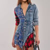 AKIRA Patchwork Plaid Denim Mini Dress | Size Small
