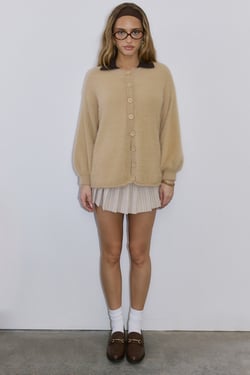 Crisp Snowfall Longline Fluffy Cardigan Tan