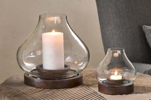 nkuku Naryla Mango Wood Lantern | Candles Holders & Lanterns | Large | Dark Stain