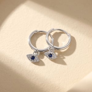 Minimalist Small Evil Eye Charm Dainty Hoop Sterling Silver Earrings