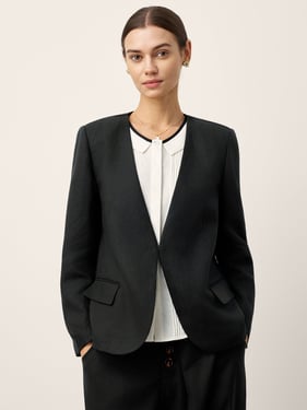 Linen-Lyocell Relaxed V-neck Tailored Blazer VERITY - Charcoal Black / XXL