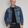Peace' Laser Print Denim Jacket in Blue
