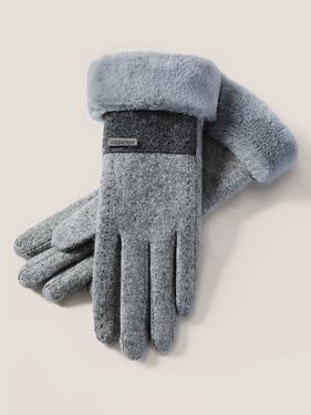 Wool Blend Color-Block Touchscreen Gloves - Gray / One Size