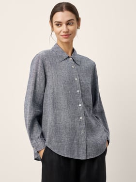 100% Linen Relaxed Drop Shoulder Pocket Shirt ASTER - Dusty Indigo / XXL