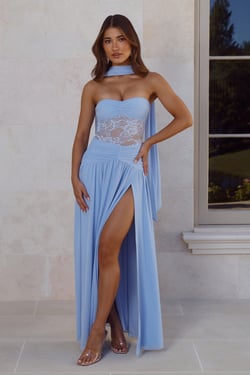Favourite Luxury Strapless Maxi Dress Blue