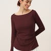 Wool Side Ruched Boat Neck Stretch Top VIVIEN - Ruby / L