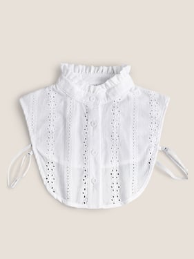 Cotton-Linen Textured Openwork Decorative Collar - Ruffled White / One Size