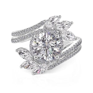 Jeulia Swirl Design Round Halo Engagement Ring Set