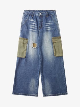 Thesupermade Homemade Large Pocket Cargo Jeans - Blue / XL