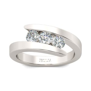 Jeulia Tension Three Stone Round Cut Sterling Silver Ring