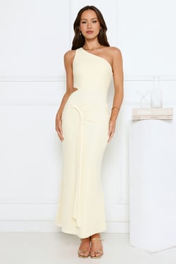 Radiant Hour One Shoulder Mesh Maxi Dress Yellow