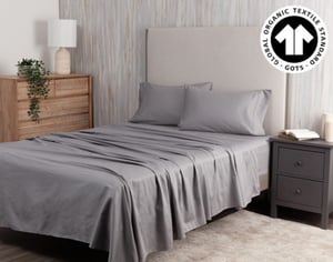 QE Home 300TC Organic Cotton Sheet Set in Sleet, GOTS Certified, Grey, Twin XL