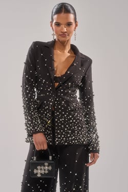 AKIRA Get Closer Embellished Blazer | Black | Size 1X