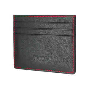 Leather Credit Card Holder (for Cash and Cards) - Black with Red Detail