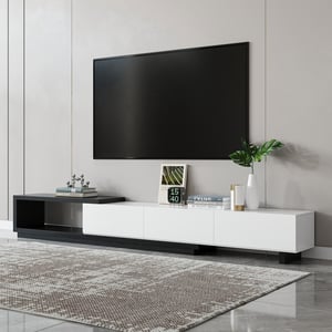 Quoint Modern TV Stand Retracted & Extendable 3-Drawer Media Console for TV Up to 80"