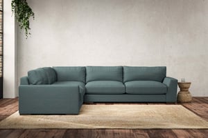 nkuku Guddu Large Left Hand Corner Sofa | Make To Order | Recycled Cotton Teal | Recycled Cotton Airforce