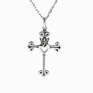 Jeulia "Heart & Crown" Cross Sterling Silver Necklace