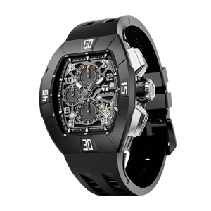 TSAR BOMBA Men's Quartz Watch | Dynamic Black | Atomic TB8214 | Fluororubber Bezel | Luxury Sport Watch | 50M Waterproof Sapphire Glass FKM Rubber Strap