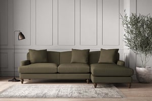 nkuku Deni Large Right Hand Chaise Sofa | Make To Order | Recycled Cotton Moss | No Colour
