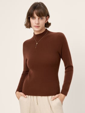 100% Mongolian Cashmere Seamless Tailored Mock Sweater RAYA - Walnut / XXL
