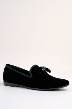 Volterra Velvet Tassel Black Loafer