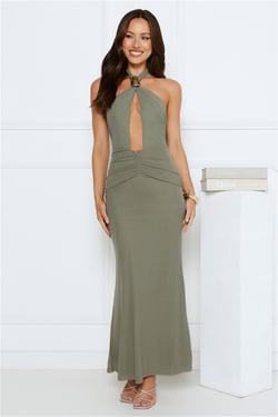 Date Me Darling Halter Mesh Maxi Dress Sage