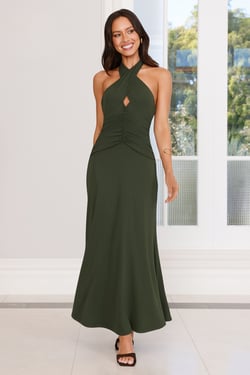 Heartstruck Halter Maxi Dress Khaki
