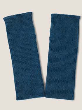 100% Cashmere Fingerless Knit Gloves - Blue / One Size
