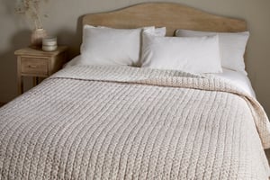 nkuku Peplu Cotton & Linen Screen Print Bed Quilt | Textiles | Rust | 220 x 140 cm