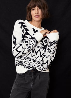 Zhuri Recycled Wool Blend Jumper - UK 18 | EU 46 | US 14 / Antique White & Caviar Black