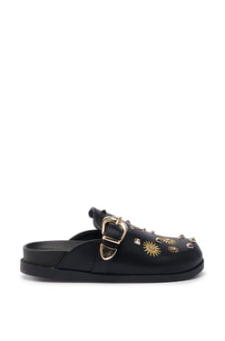 AKIRA Azalea Wang Trouver Gold Starburst Flat Shoes | Black | Size 7