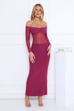 Heated Soul Off Shoulder Maxi Dress Plum
