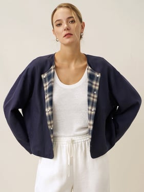 Tencel Linen Reversible Crew Neck Casual Jacket CHLOE - Twilight Blue / M