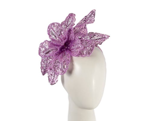 Shiny lilac lace fascinator by Fillies Collection