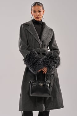 AKIRA Harmony Fur Trim Trench Coat | Size XL