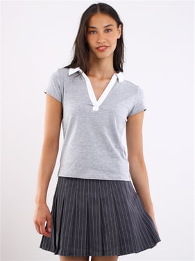 Brave Soul Polo Top - Grey Marl / White - S