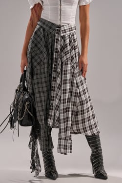 AKIRA Fall Vibes Plaid Midi Skirt | Black | Size Small