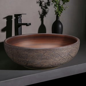 15.7" Ceramic Round Bathroom Vessel Sink Retro Washbasin