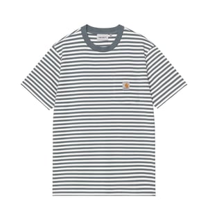 Carhartt WIP S/S Ezra Pocket T-Shirt Stripe Cozy Blue / Wax