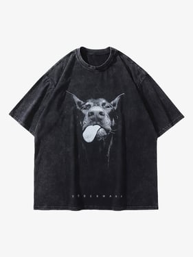 Thesupermade Retro Hip-hop Doberman Print T-shirt - 2172 - Black / 2XL