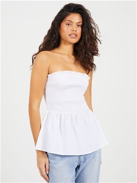 Brave Soul Mellow Peplum Top - White - XS
