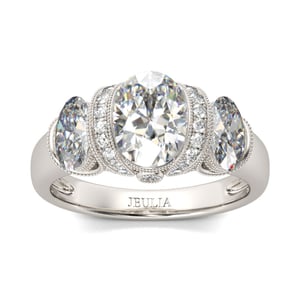Jeulia Milgrain Three Stone Oval Cut Sterling Silver Ring