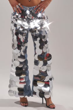 AKIRA Check It Out Sequin Denim Pants | Light Blue | Size XL